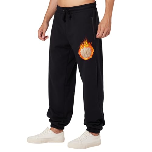 ineepor Jogginghose Herren Baumwolle Thermo Dicke Breite Jogginghosen Baggy Warme Sherpa Gefütterte Weit Gym Sporthosen Winter Track Pants mit reißverschluss Taschen von ineepor