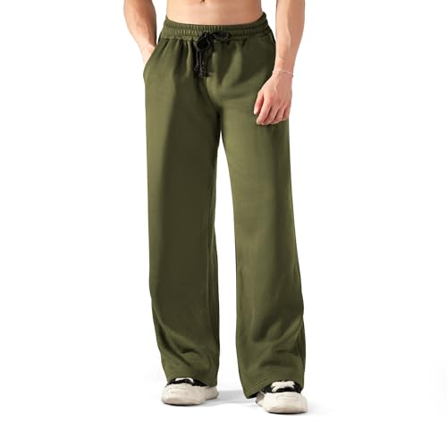 ineepor ​Jogginghose Herren Weites Bein Baumwolle, Sporthose Baggy Freizeithose Thermo Winter Gefütterte aus Fleece Trainingshose Warme Sweatpants mit Taschen für Männer, Wide Leg Hose XS - 5XL von ineepor