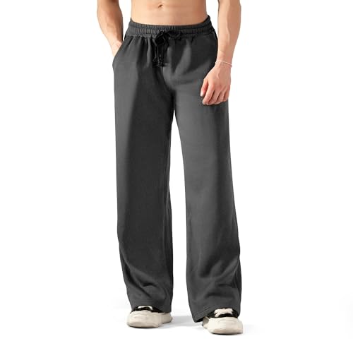 ineepor ​Jogginghose Herren Weites Bein Baumwolle, Sporthose Baggy Freizeithose Thermo Winter Gefütterte aus Fleece Trainingshose Warme Sweatpants mit Taschen für Männer, Wide Leg Hose XS - 5XL von ineepor
