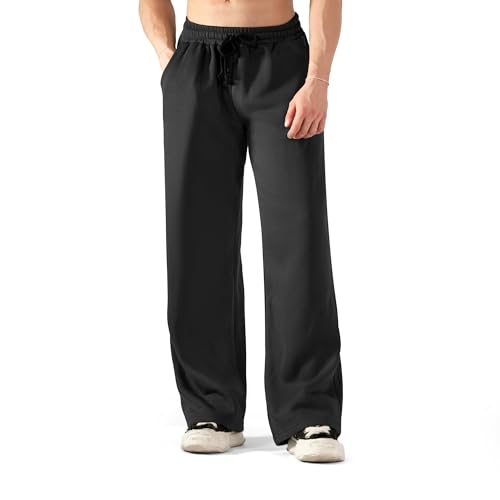 ineepor ​Jogginghose Herren Weites Bein Baumwolle, Sporthose Baggy Freizeithose Thermo Winter Gefütterte aus Fleece Trainingshose Warme Sweatpants mit Taschen für Männer, Wide Leg Hose XS - 5XL von ineepor
