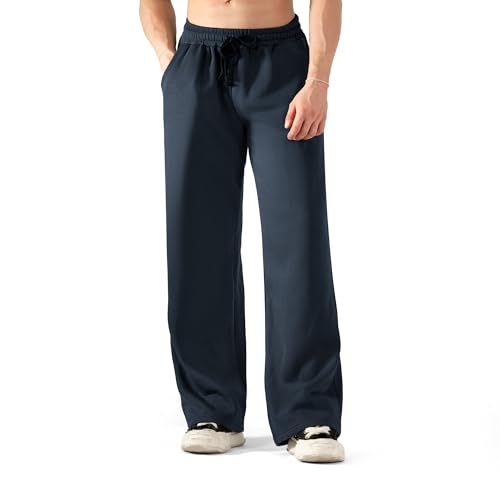 ineepor ​Jogginghose Herren Weites Bein Baumwolle, Sporthose Baggy Freizeithose Thermo Winter Gefütterte aus Fleece Trainingshose Warme Sweatpants mit Taschen für Männer, Wide Leg Hose XS - 5XL von ineepor