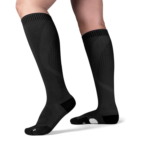 ineepor Merino Kompressionsstrümpfe Laufsocken Damen Herren 2 Paar, Kniestrümpfe Socken Wandersocken Stützstrümpfe 15-20 mmHG Merinowolle Strümpfe, Thermosocken Thrombosestrümpfe Flug Socks von ineepor