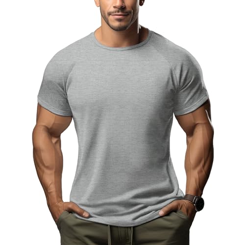 ineepor Merino Shirt Herren Slim Fit Extra lang Kurzarm Funktionsshirt Sportshirt Wandershirt UPF 50+ Kühlung Atmungsaktiv Schnelltrocknend Geruchshemmend Anti Schweiß Unterhemd, Gym Fitness Trekking von ineepor