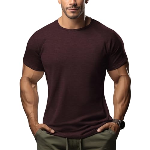 ineepor Merino Shirt Herren Slim Fit Extra lang Kurzarm Funktionsshirt Sportshirt Wandershirt UPF 50+ Kühlung Atmungsaktiv Schnelltrocknend Geruchshemmend Anti Schweiß Unterhemd, Gym Fitness Trekking von ineepor