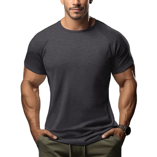 ineepor Merino Shirt Herren Slim Fit Extra lang Kurzarm Funktionsshirt Sportshirt Wandershirt UPF 50+ Kühlung Atmungsaktiv Schnelltrocknend Geruchshemmend Anti Schweiß Unterhemd, Gym Fitness Trekking von ineepor