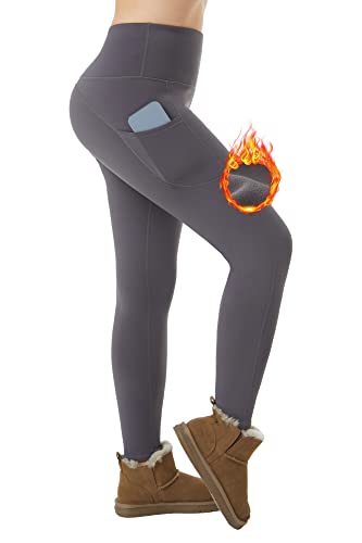 ineepor Thermo Leggings Damen Thermoleggings Damen Winter Leggins Gefüttert mit Fleece Outdoor wasserdichte Taschen Hohe Taille Yoga Sport von ineepor
