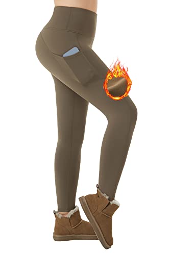 ineepor Thermo Leggings Damen Thermoleggings Damen Winter Leggins Gefüttert mit Fleece Outdoor wasserdichte Taschen Hohe Taille Yoga Sport von ineepor