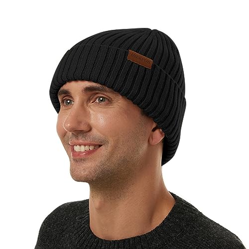 ineepor Wintermütze Herren Damen Merino Mütze Winter Wollmütze Strickmütze Kurz Beanie Hat Mit Fleece Futter Thermo Gefütterte Unisex Weich Warme von ineepor