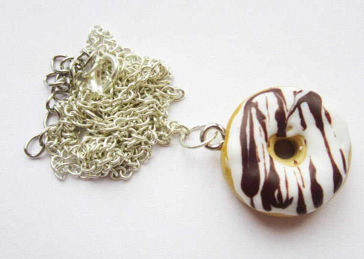 Halskette Aus Fimo-Teig Weiß Gestreifte Schokolade von inesmarket