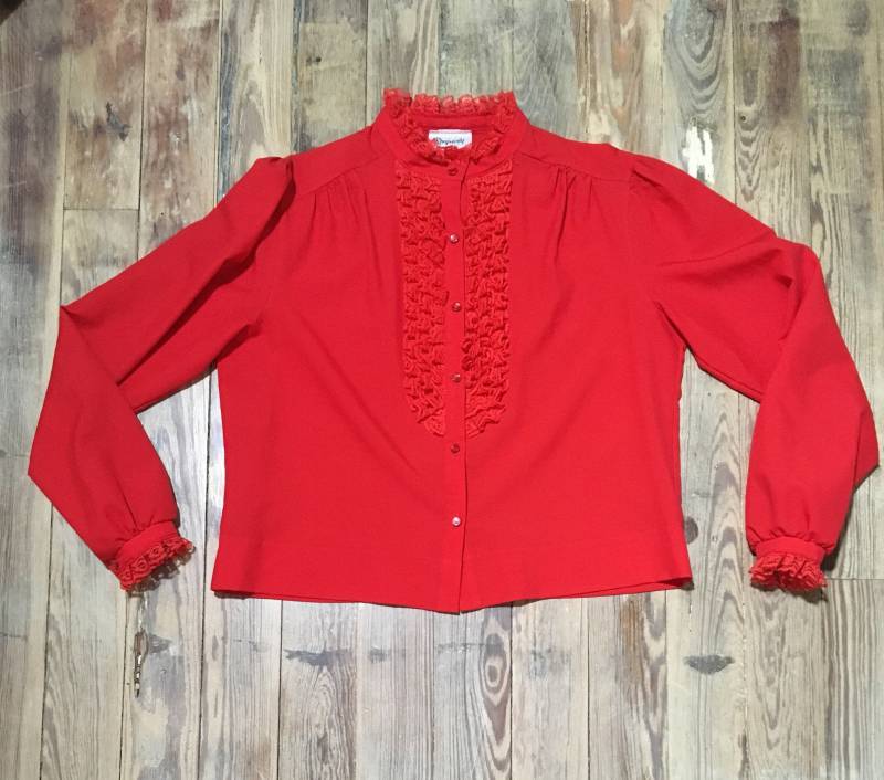 Rote Rüschen Kolonial Bluse - Größe L Made in Usa von inezandberyl