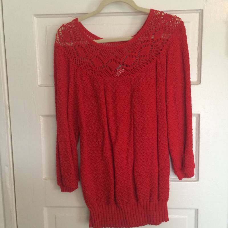 Vintage Roter Strick Pullover Slouchy Frühling Pullover von inezandberyl