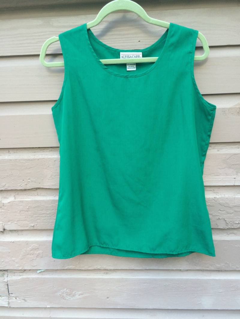 Vintage Seidiges Grünes Tank Top Fließende Ärmellose Bluse von inezandberyl