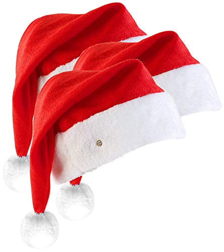 infactory Mütze mit Leuchtbommel: 3er-Set LED-Nikolausmütze mit leuchtendem Bommel, weiß blinkend (LED-Mütze für Weihnachtsmann, Weihnachtsmann Bommel-Mütze, Weihnachten) von infactory
