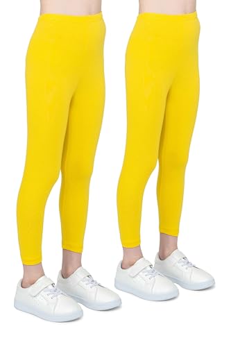 infatti 2er-Pack Leggings für Mädchen atmungsaktives Baumwollgewebe modische Kinderhosen Bequeme Kinderhosen Sport Ballett Schule Gymnastik, Gelb 3 Jahre (98 cm) von infatti