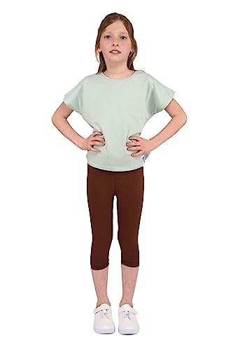 infatti Kinder-Mädchen-Baumwoll-3/4-Leggings, weiche und Bequeme Hose für Kleinkinder, lässiges Training, eleganter, verkürzter Stil, Basic-Kleidung Tonia, Braun 128 cm (8 Jahre) von infatti