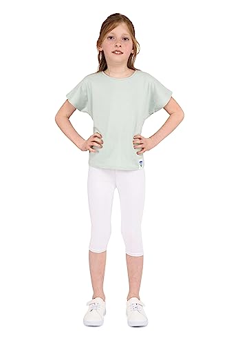 infatti Kinder-Mädchen-Baumwoll-3/4-Leggings, weiche und Bequeme Hose für Kleinkinder, lässiges Training, eleganter, verkürzter Stil, Basic-Kleidung Tonia, Weiß 134 cm (9 Jahre) von infatti