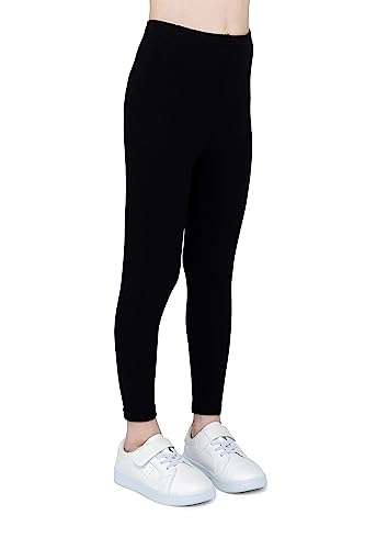 infatti Kinder-Mädchen-Baumwoll-Leggings, weiche und Bequeme Hose für Kinder, lässiges Training, eleganter Stil, Basic-Kleidung Zoe, Schwarz 128 cm (8 Jahre) von infatti