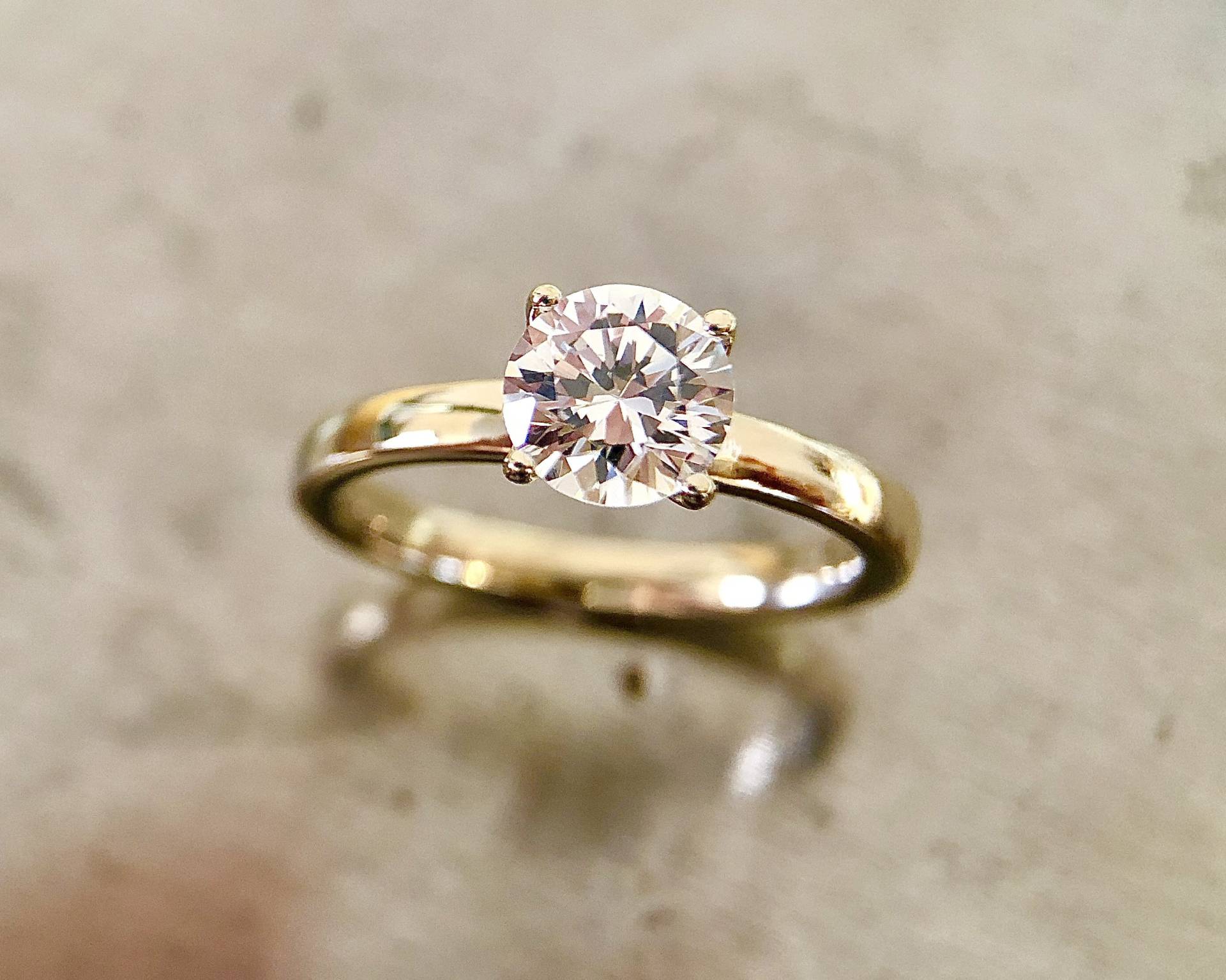 Yellow Gold Engagement Ring With Swarovski Zirconia Made Of 14K von infinityjuwelen