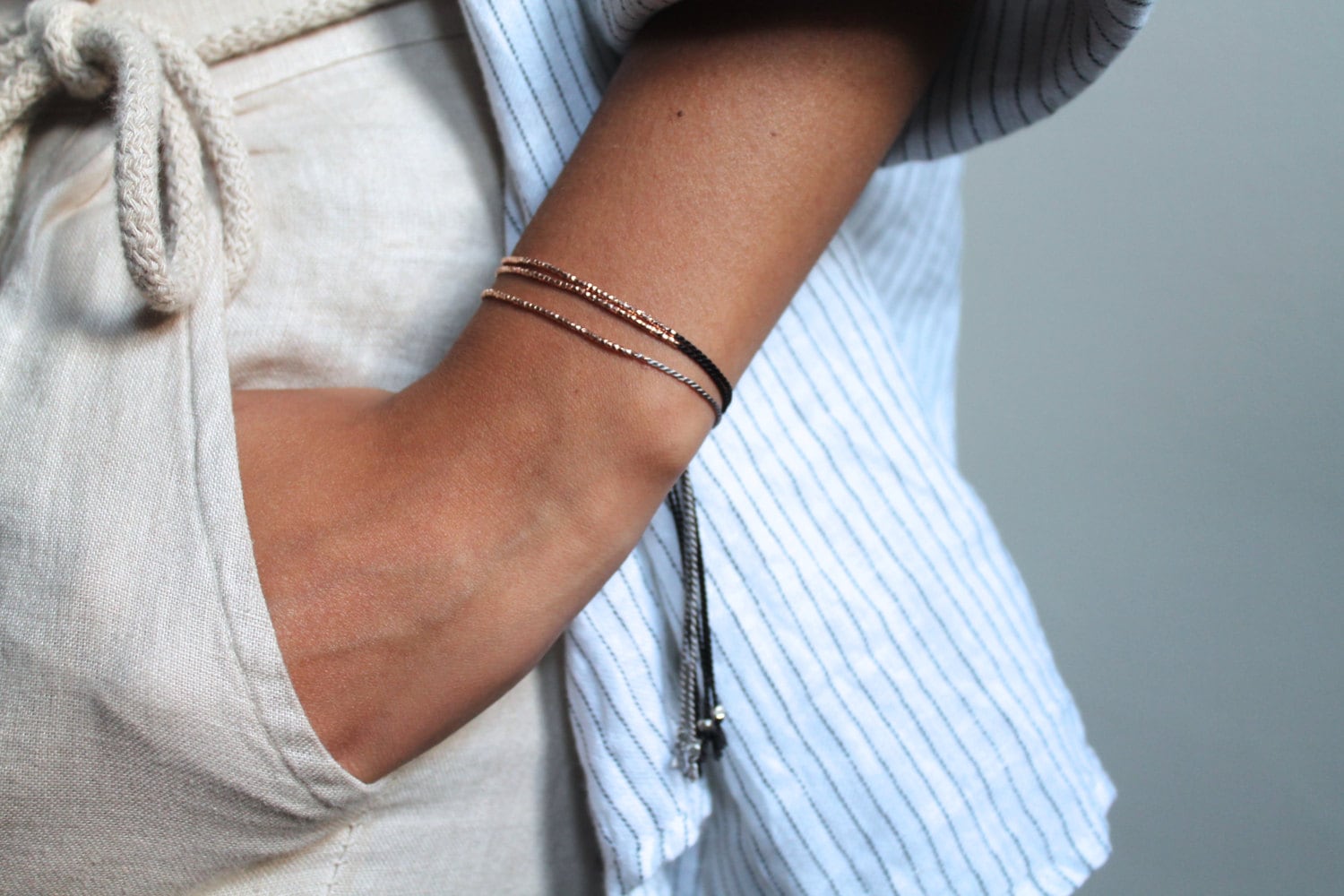 Seide Armband Für Frauen, Rose Gold Stapelbare Perlen Armbänder, Kleine Armband, Einfache von inherstudy