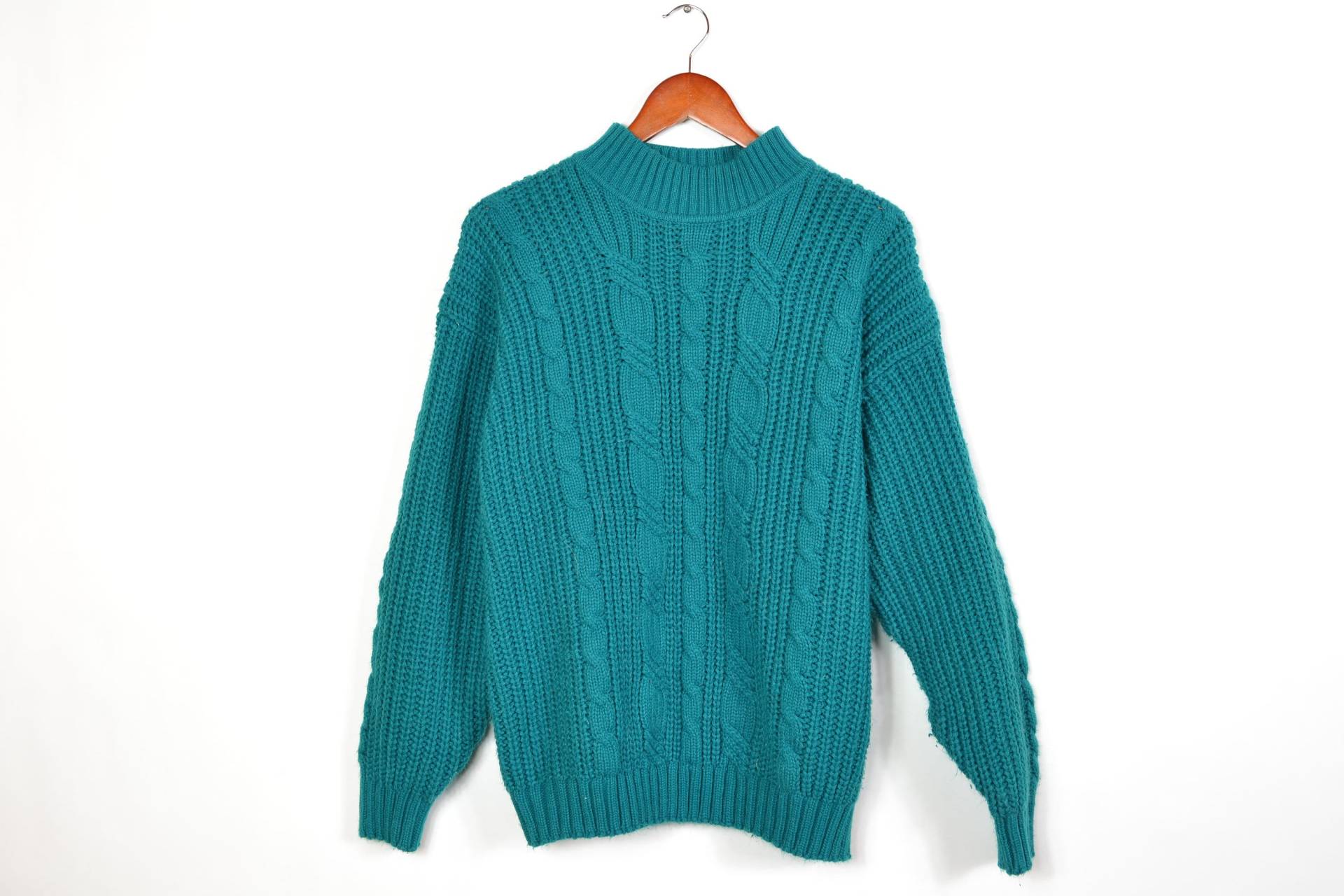 Vintage 80Er Grün Mock Rollkragen Chunky Pullover von inhomage