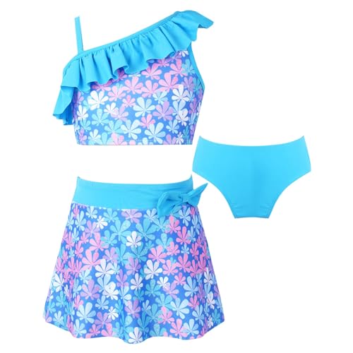 inhzoy 3-Teilig Badeanzug Mädchen Bademode UV-Schutz Badeset Bikini Tankini Schwimmrock Set Strand Schwimmkleidung gr. 92-176 Himmelblau G 122-128 von inhzoy