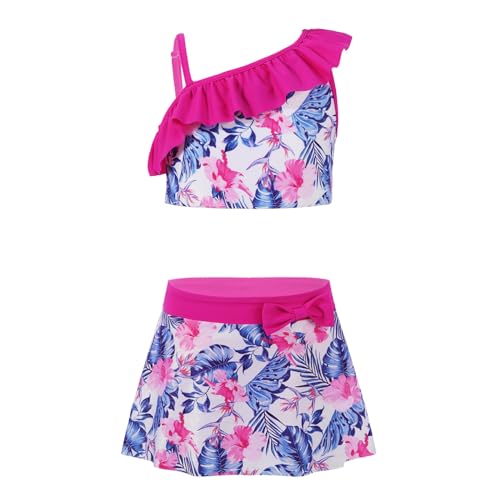 inhzoy 3-Teilig Badeanzug Mädchen Bademode UV-Schutz Badeset Bikini Tankini Schwimmrock Set Strand Schwimmkleidung gr. 92-176 Rosenrot G 146-152 von inhzoy