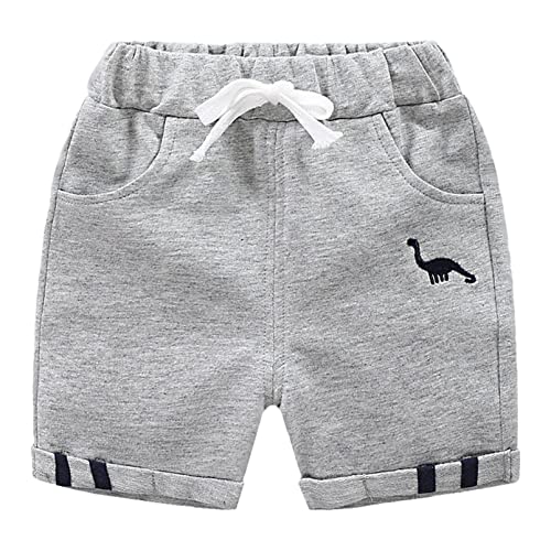 inhzoy Baby Kinder Jungen Mädchen Shorts Kurze Hosen Elastische Taille Sommer Sport Strand Shorts Freizeithose mit Tunnelzug Baumwolle Grau J 110-116/5-6 Jahre von inhzoy