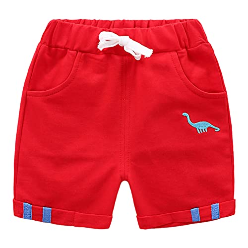 inhzoy Baby Kinder Jungen Mädchen Shorts Kurze Hosen Elastische Taille Sommer Sport Strand Shorts Freizeithose mit Tunnelzug Baumwolle Rot J 110-116/5-6 Jahre von inhzoy