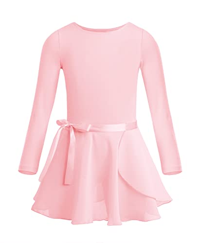 inhzoy Ballettkleid Mädchen Langarm Ballett Trikot Body mit Chiffon Wickelrock Kinder Ballett Tanz Kostüm Trainninganzug Gr. 92-164 Pearl Pink 122-128/ von inhzoy