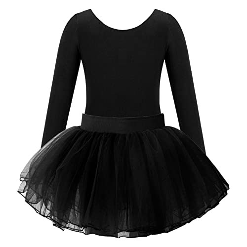 inhzoy Ballettkleid Mädchen Langarm Ballett Trikot Body mit Chiffon Wickelrock Kinder Ballett Tanz Kostüm Trainninganzug Gr. 92-164 Schwarz_G 134-140/9-10 Jahre von inhzoy