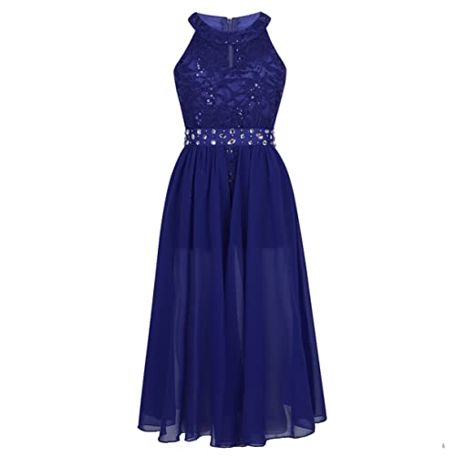 inhzoy Blumenmädchenkleider Mädchen Festliches Kleid Jumpsuit Neckholder Spitzenkleid Hochzeit Party Abendkleid Festkleid Gr. 104-176 Blau 140/10 Jahre von inhzoy