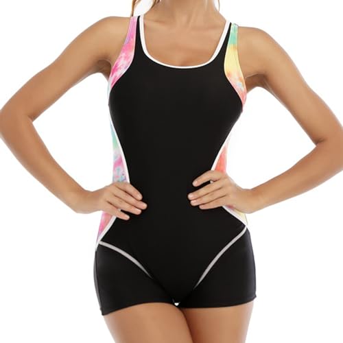 inhzoy Damen Badeanzug Bauchweg Sportlich Schwimmanzug Racerback mit Bein Einteiler Bademode Slim Figurformend Schwimm Badebekleidung Schwarz R L von inhzoy