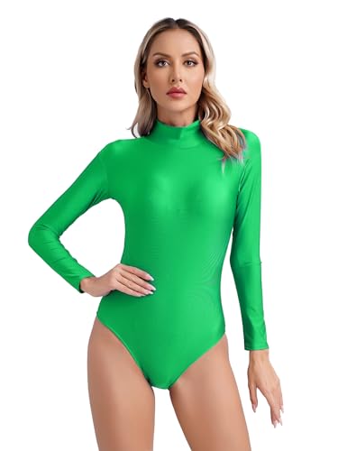 inhzoy Damen Body Langarm mit Halbkragen Elastisch Glanz Tanzbody Leotard Ballettanzug Gymnastik Turnanzug Trikot Sport Body Grün XXL von inhzoy