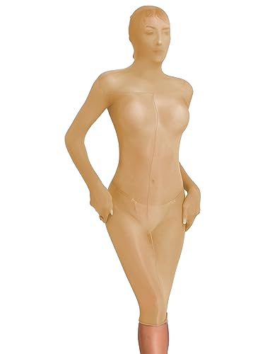 inhzoy Damen Durchsichtige Bodystockings Glossy Nylon Kleid Mit Zentai Kopfmaske Handschuhe Stretch Ganzkörper Strumpfhose Kostüm A_Nude Einheitsgröße von inhzoy