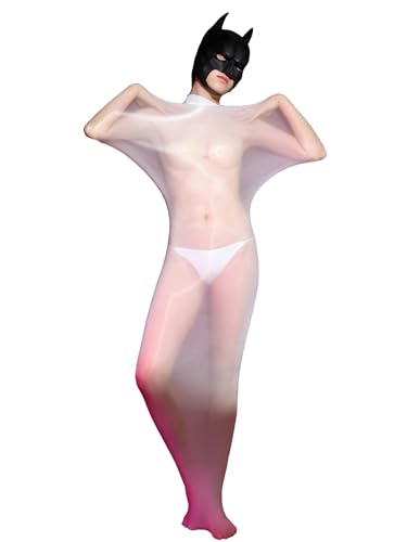 inhzoy Damen Durchsichtige Bodystockings Glossy Nylon Kleid Mit Zentai Kopfmaske Handschuhe Stretch Ganzkörper Strumpfhose Kostüm C_Weiß Einheitsgröße von inhzoy