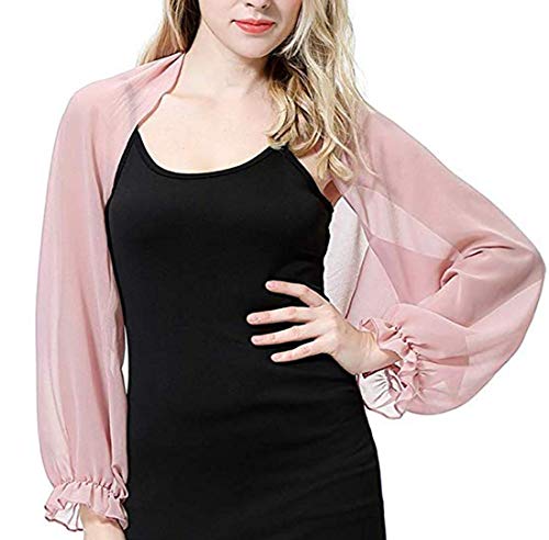 inhzoy Damen Elegant Chiffon Schulterjacke Sommer Langarm Cardigan Bolero Festlich Strickjacke Bikini Cover up Urlaub Sonneschutzkleidung Rosa Einheitsgröße von inhzoy