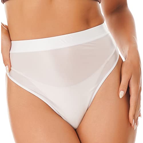 inhzoy Damen Glänzende Slips Glatte Seidenglanz Unterwäsche Hipster Unterhosen Brazilian Bikinslip Thong Bauchweg High Cut Weiß_A XXL von inhzoy