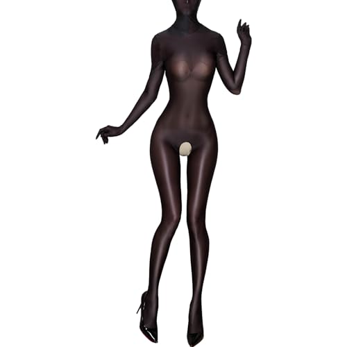 inhzoy Damen Glanz Bodystockings Unterwäsche Transparente Glossy Ganzkörper Strumpfhose Bodysuit Erotische Dessous Einteilige Nachtwäsche F_Schwarz Einheitsgröße von inhzoy