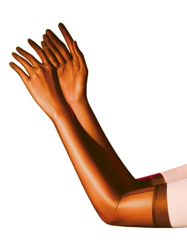 inhzoy Damen Glanz Nylon Handschuhe Transparent Seidig-Glanz Handschuhe Glatte Armstulpen Für Oper Hochzeit Brautparty Abschlussball Kaffee_A M von inhzoy