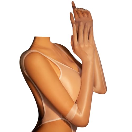 inhzoy Damen Glanz Nylon Handschuhe Transparent Seidig-Glanz Handschuhe Glatte Armstulpen Für Oper Hochzeit Brautparty Abschlussball Weiß_A M von inhzoy