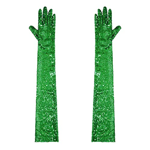 inhzoy Damen Glitzer Pailletten Handschuhe Lang Glänzend Abendtanzhandschuhe Karneval Mottoparty Kostüm Opern Auftritte Show Zubehör A_Grün Einheitsgröße von inhzoy