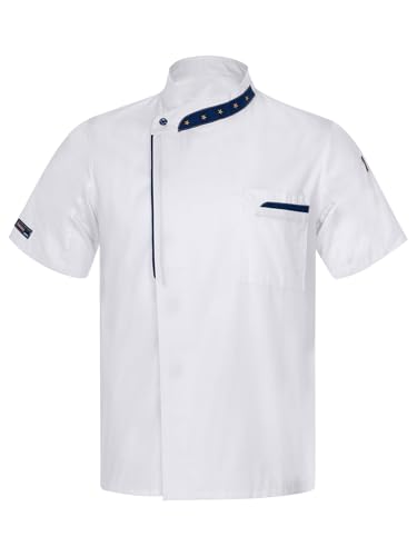 inhzoy Damen Herren Kochjacke Kurzarm Bäckerjacke Mit atmungsaktive Luftmaschen Und Stickerei Damen Herren Kochuniform Mantel Chef Coat Weiß XL von inhzoy