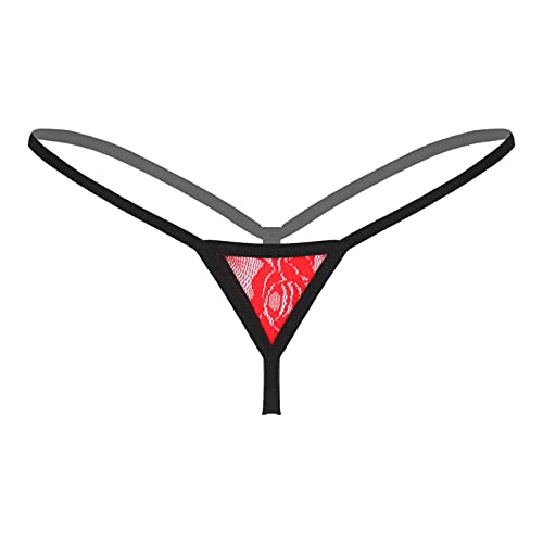 inhzoy Damen Micro Mini String Tanga Transparent Spitze Bikini Slip Thong T-Back Frauen Erotik Dessous Reizwäsche Unterhose Low Rise Rot One Size von inhzoy