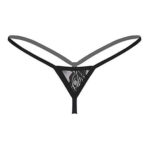 inhzoy Damen Micro Mini String Tanga Transparent Spitze Bikini Slip Thong T-Back Frauen Erotik Dessous Reizwäsche Unterhose Low Rise Schwarz One Size von inhzoy