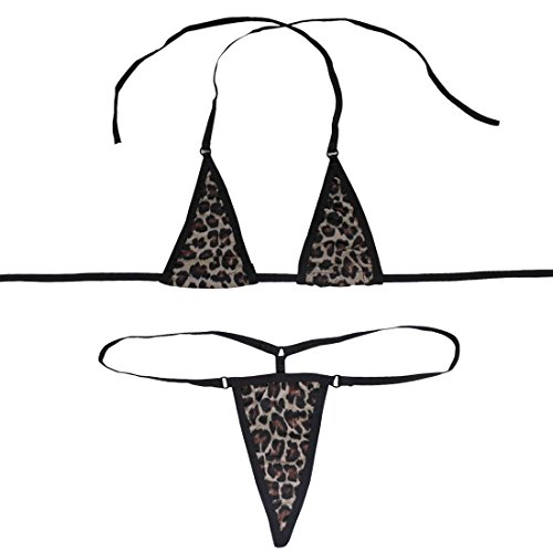 inhzoy Damen Mini Bikini Sets Triangel Bikini Push Up mit Micro Slips String Tanga Sexy Unterwäsche Dessous Lingerie Bademode Zweiteilige Badeanzug Leopard Print Einheitsgröße von inhzoy