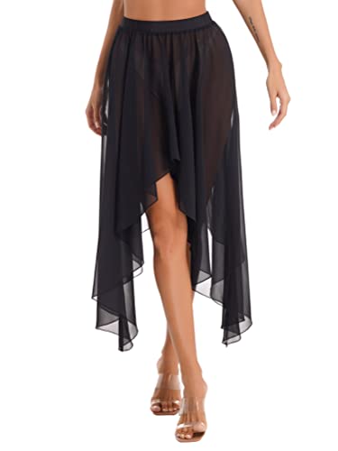 inhzoy Damen Rock Lang Chiffon Röcke Asymmetrische Saum Latin Salsa Cha Cha Rumba Rock Ballerina Iyrische Tanzkostüm Belly Dance Skirt A_Schwarz Einheitsgröße von inhzoy