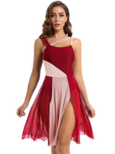 inhzoy Frauen Ballettkleid Lyrisches Tanz Kleid Ballettanzug Swing Rock Maxikleid Latin Empire Moderne Contemporary Dance Kleid Outtfit Tanzkostüm Burgundy S von inhzoy