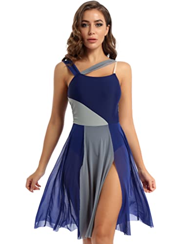 inhzoy Frauen Ballettkleid Lyrisches Tanz Kleid Ballettanzug Swing Rock Maxikleid Latin Empire Moderne Contemporary Dance Kleid Outtfit Tanzkostüm Navy blau L von inhzoy