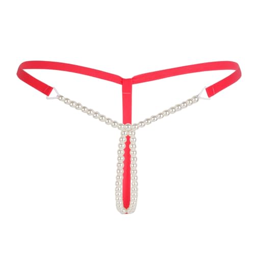 inhzoy Frauen Sexy Strings Micro Slip Tanga Thong mit zweireihiger Perlen T-Back Perlenstring Erotik Dessous Schlüpfer Rot One_Size von inhzoy