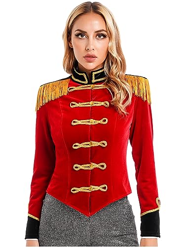 inhzoy Frauen Zirkusdirektor Kostüm Jacke Silvester Karneval Gothic Punk Militärische Drummer Marching Band Schlagzeuger Uniform Mantel Rot S von inhzoy